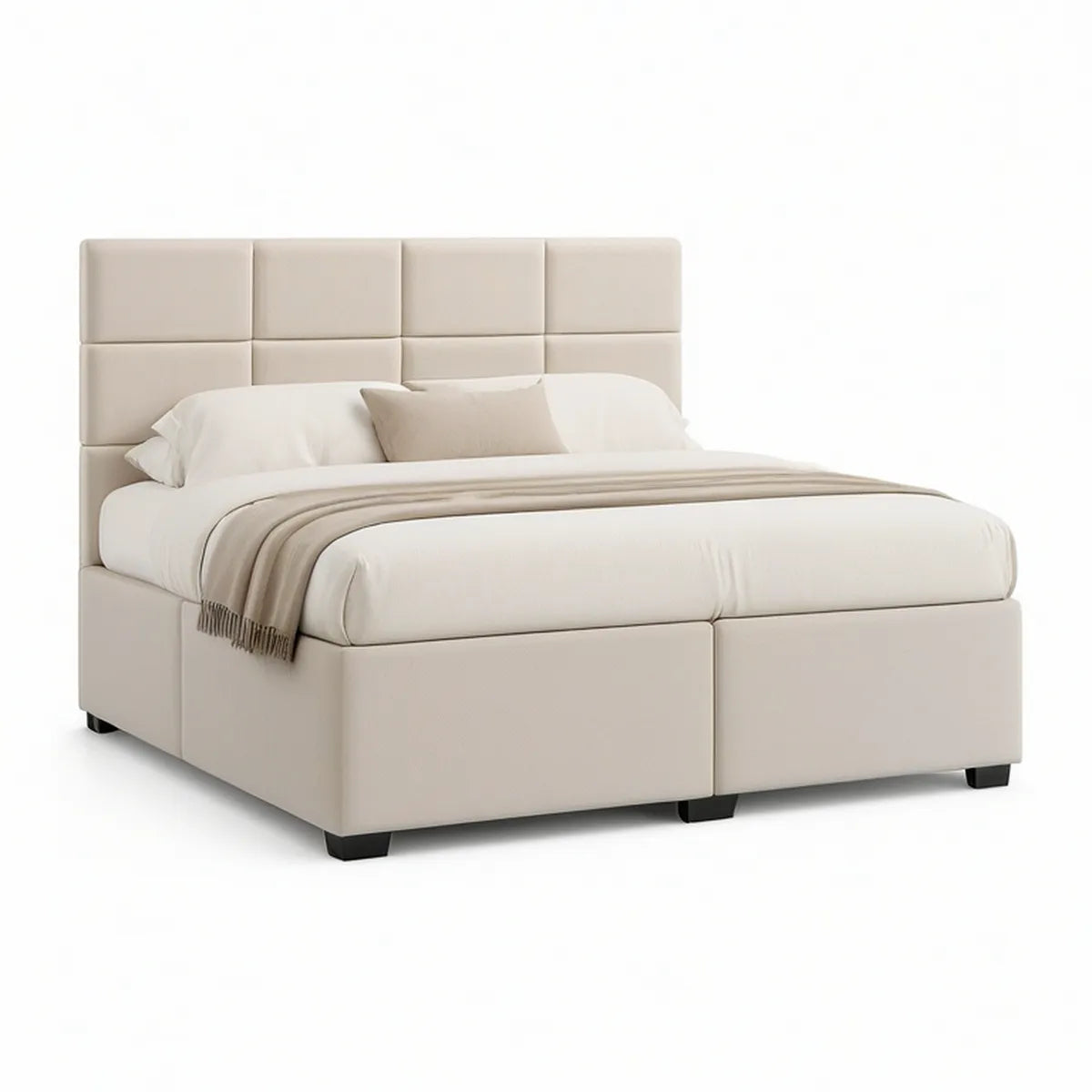 Queen Ivory Upholstered Platform Bed Frame, 60 x 80 in Mattress Area, 64 x 84 x 52 in