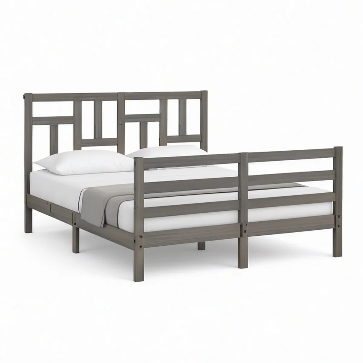 Gray Solid Pine Wood King Bed Frame, 82 x 80 x 48 in