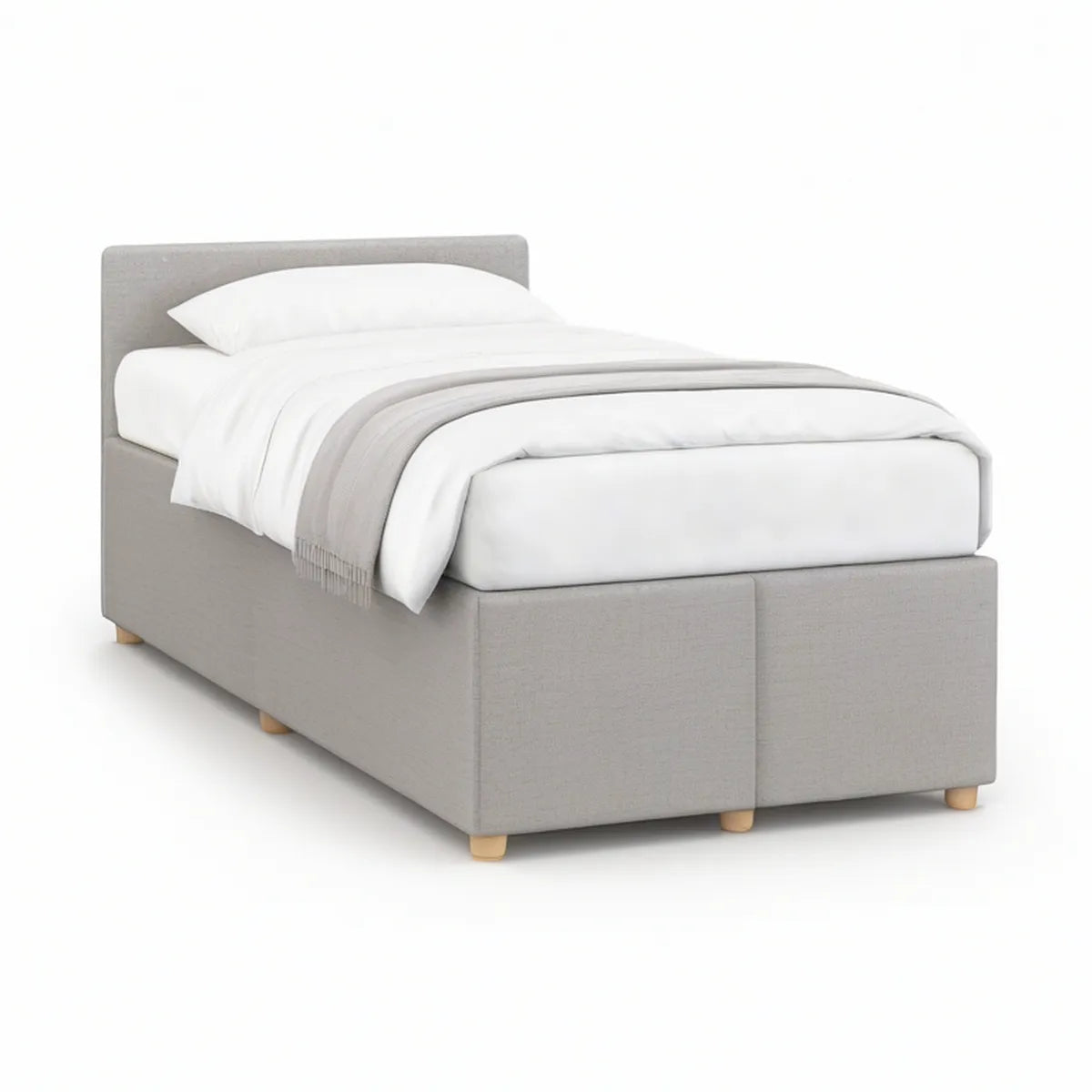 Twin Light Gray Upholstered Bed Frame, 39 x 75 in, Natural Wood Feet