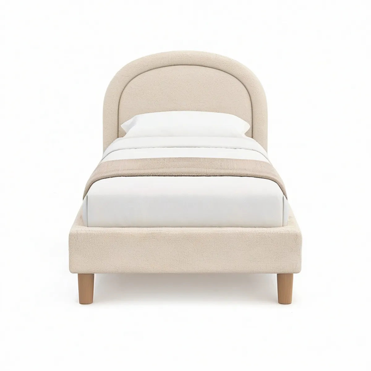 Twin Upholstered Platform Bed Frame with Arched Headboard, Beige Boucle, 43 x 80 x 49 in