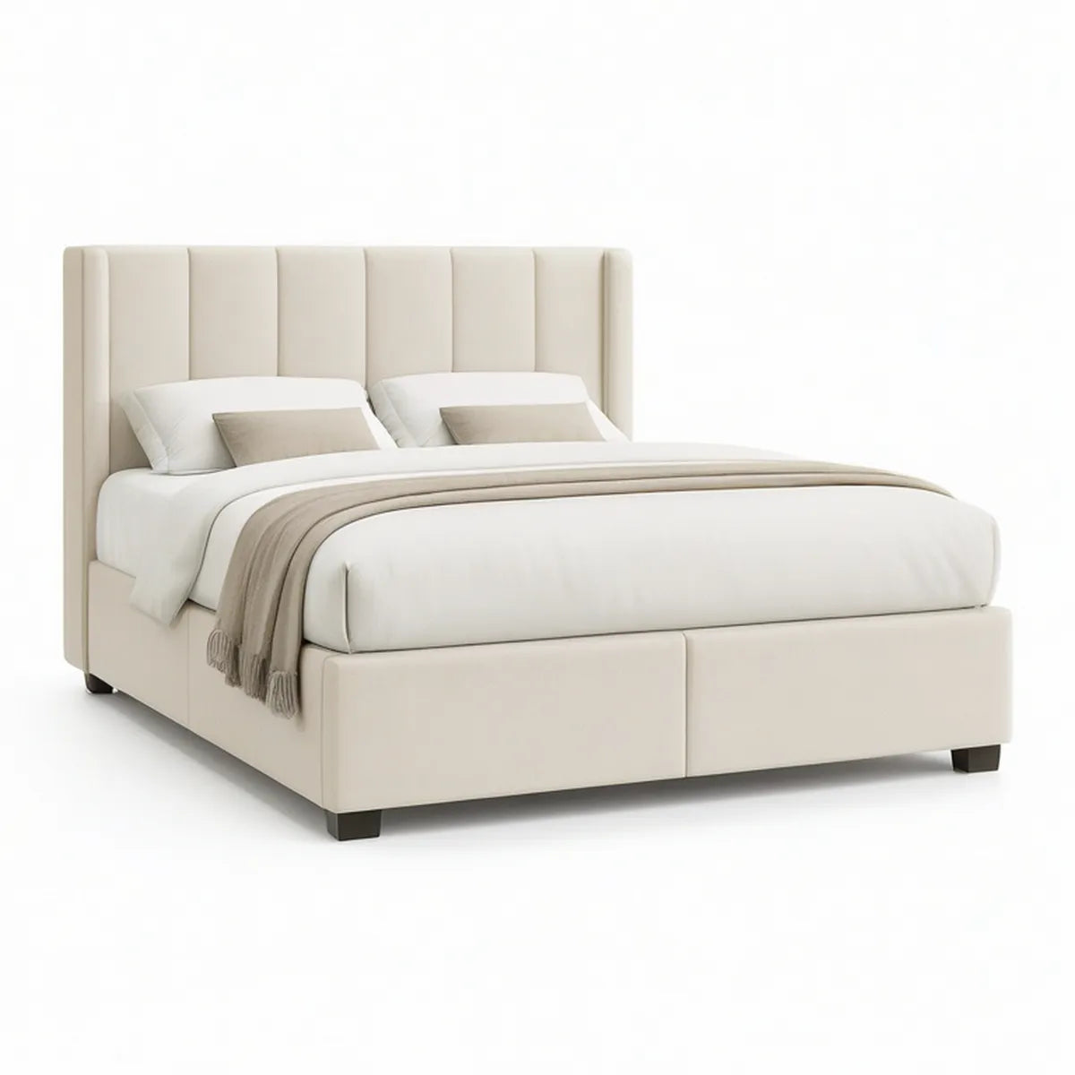 Queen Cream Upholstered Platform Bed Frame, 64 x 86 x 54 in