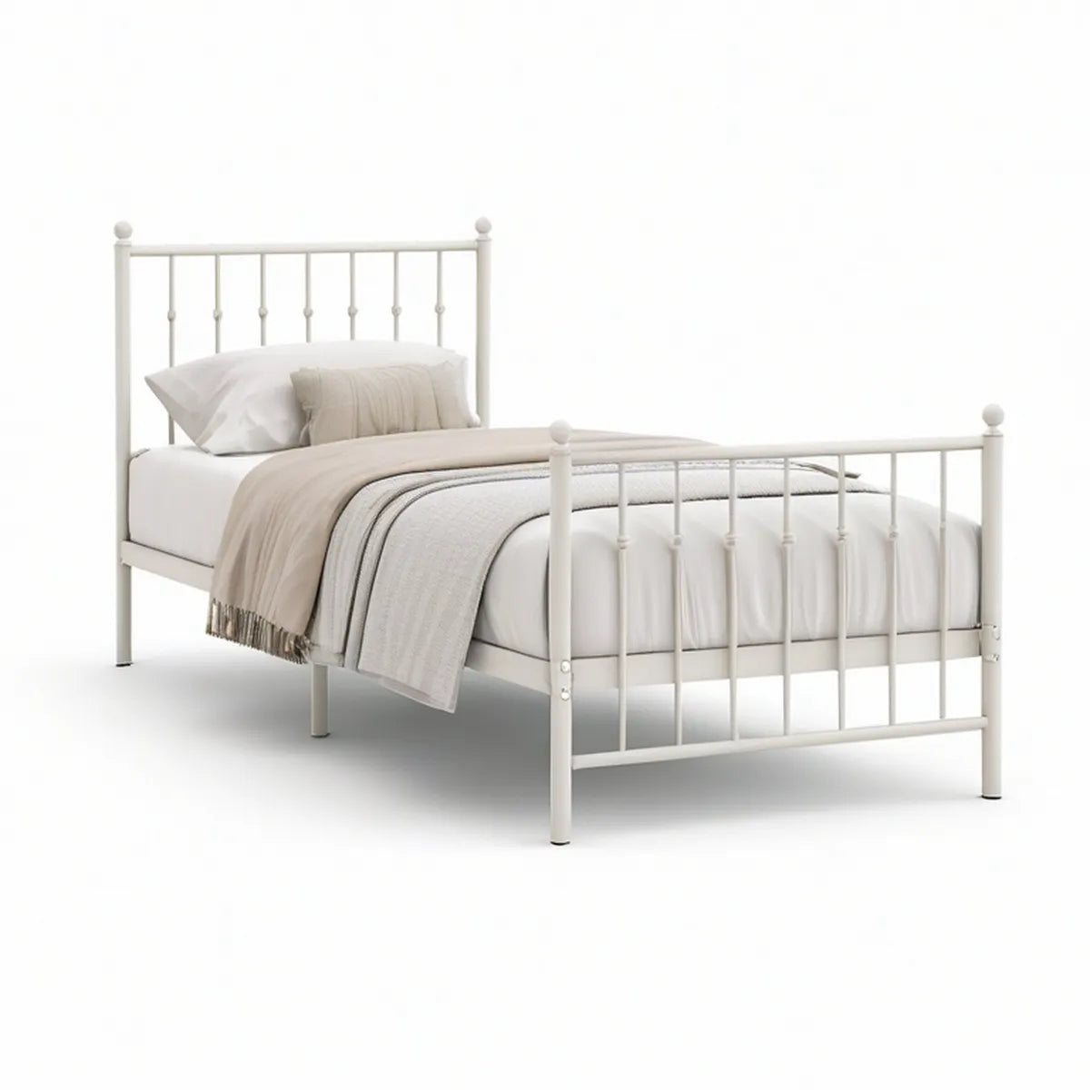 Twin Metal Bed Frame, White, 78 x 41 x 39 in.