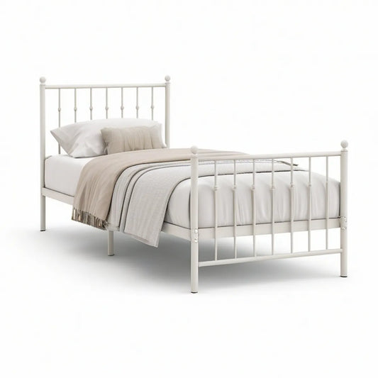 Twin Metal Bed Frame, White, 78 x 41 x 39 in.