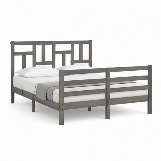Gray Solid Pine Wood King Bed Frame, 82 x 80 x 48 in