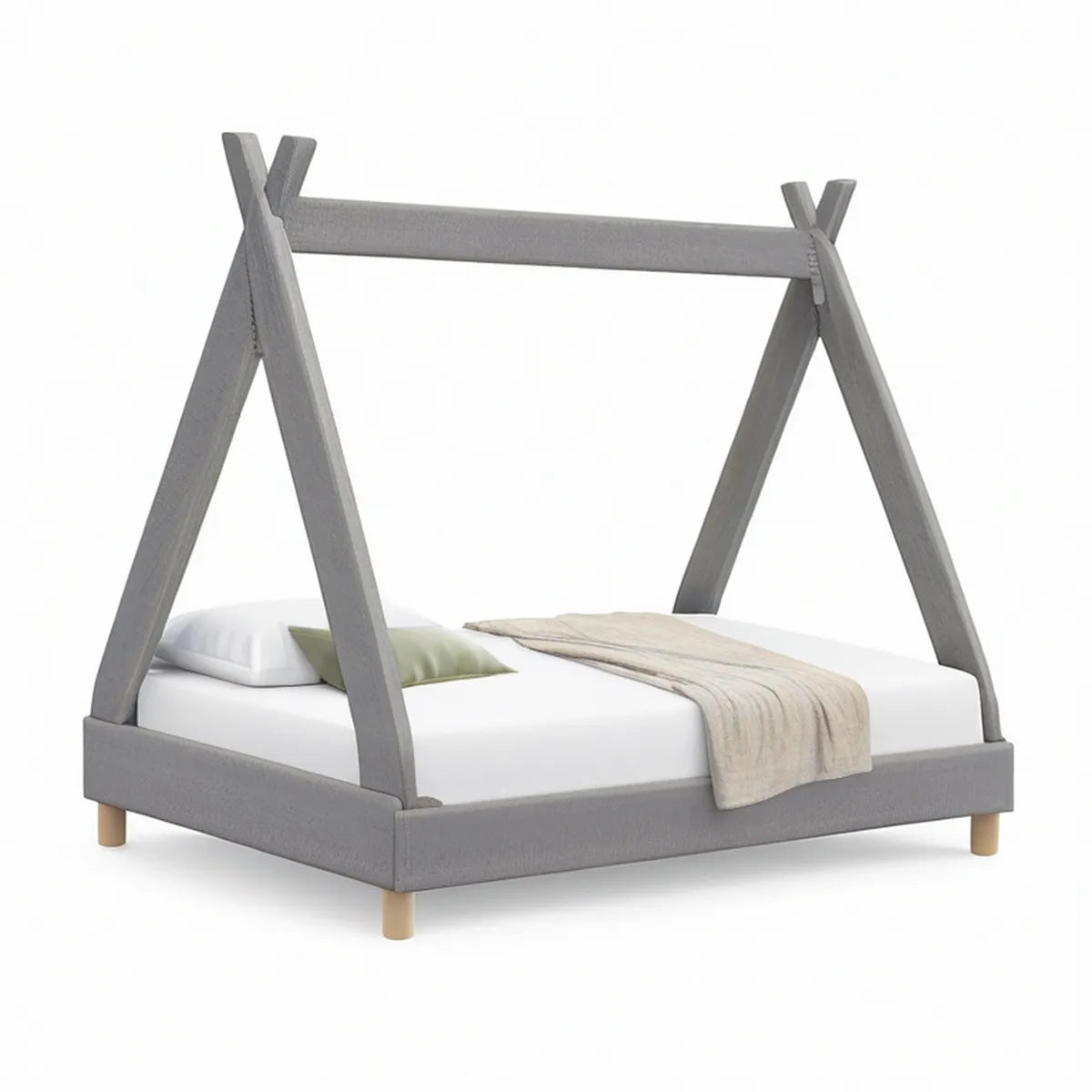 Twin A-Frame Canopy Bed Frame, Gray/Light Natural, 79 x 43 x 69 in