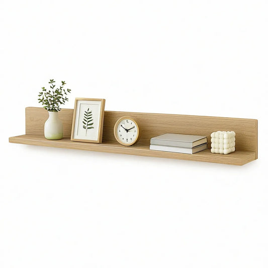 Light Oak Wall-Mounted Floating Display Shelf, 47.2 x 7.9 x 6.7 in