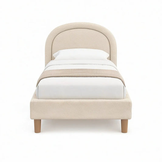 Twin Upholstered Platform Bed Frame with Arched Headboard, Beige Boucle, 43 x 80 x 49 in